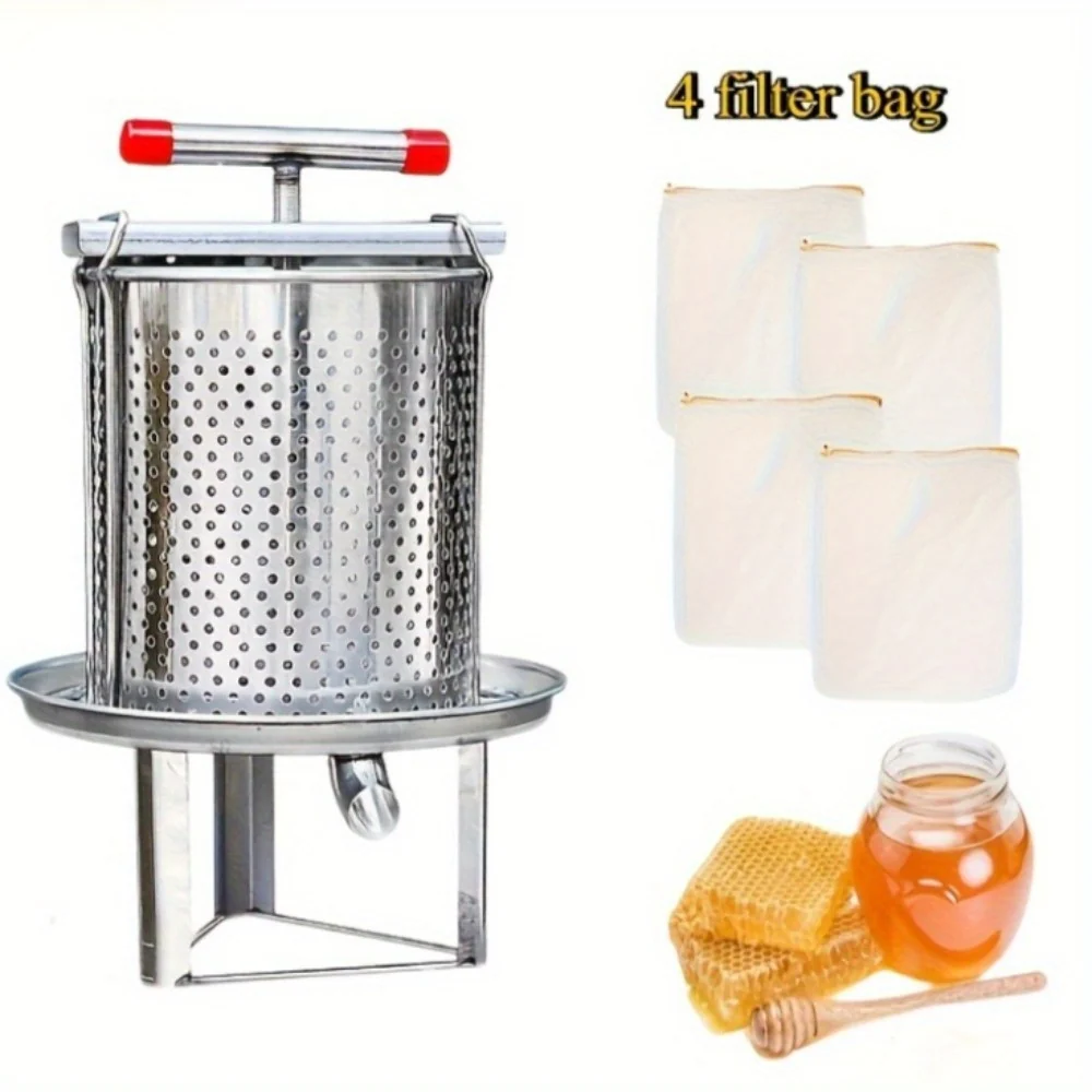 Stainless steel manual honey press extractor kit with mesh filter