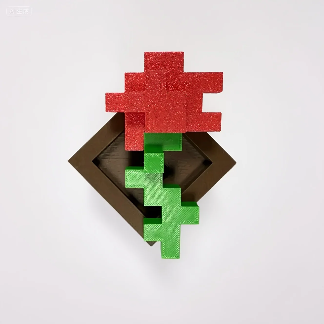 3D printed pixel rose flower ornament for desk and shelf decoration