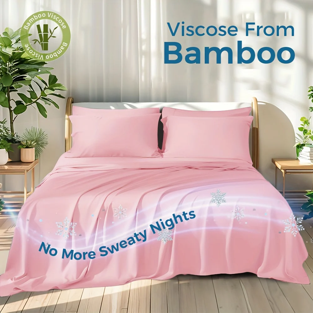 Queen size bamboo viscose sheets with deep pocket and cooling properties