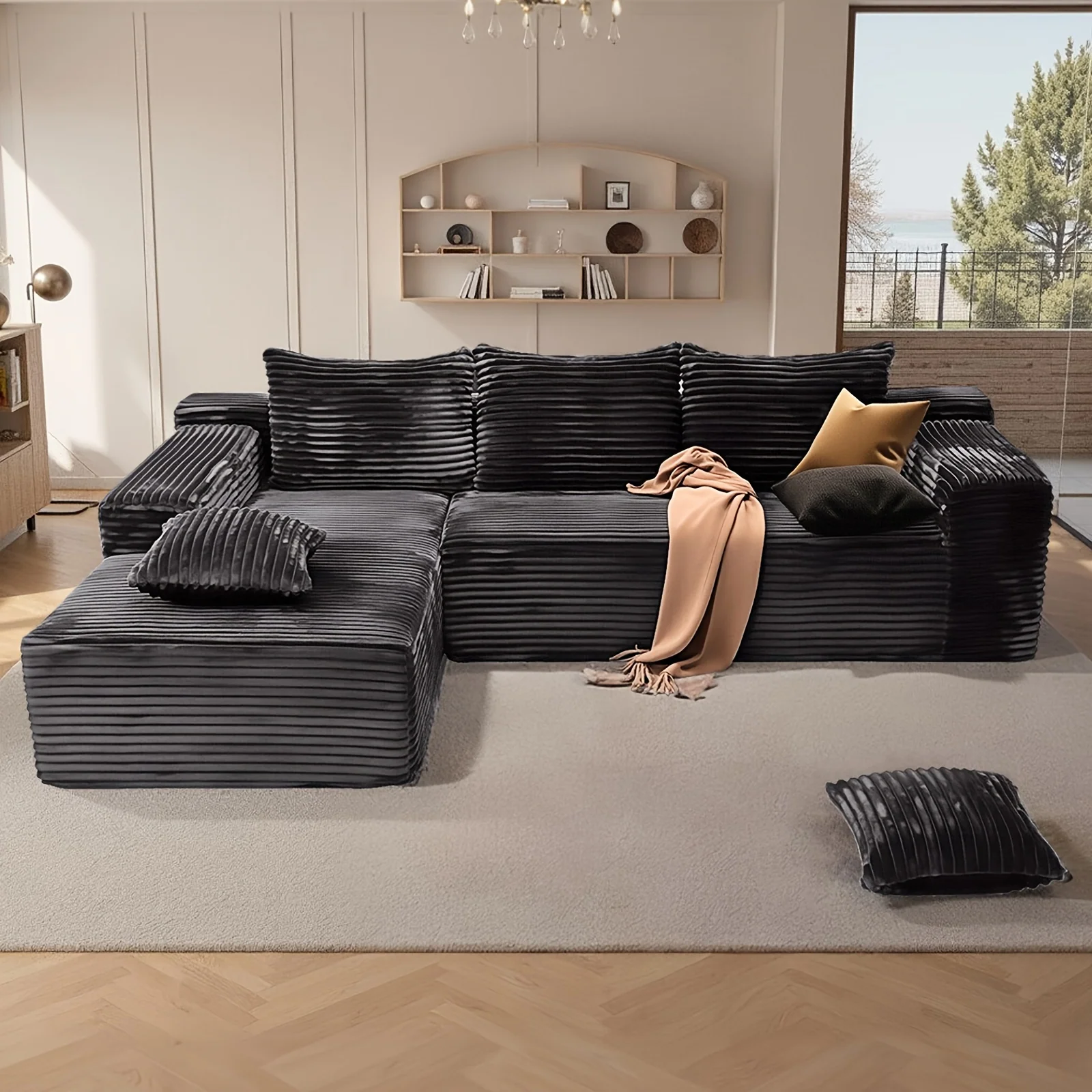 Modular L-shaped sectional sofa set with chaise lounge for living rooms