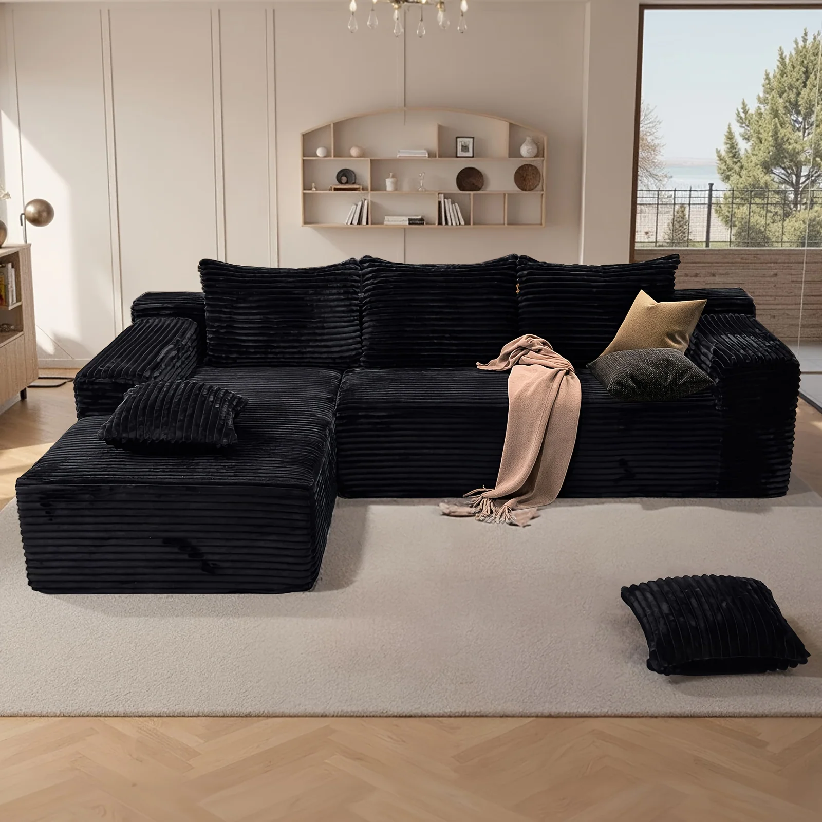 Modular L-shaped sectional sofa set with chaise lounge for living rooms