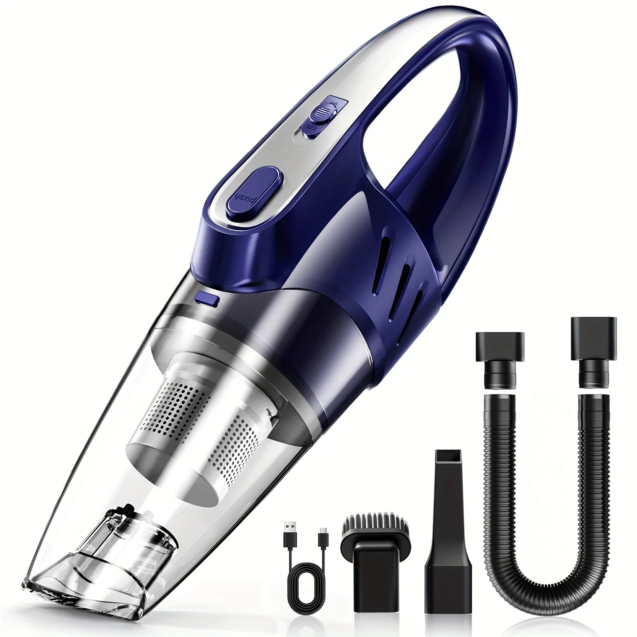 6000pa handheld car vacuum with 2000mah battery and 5 attachments