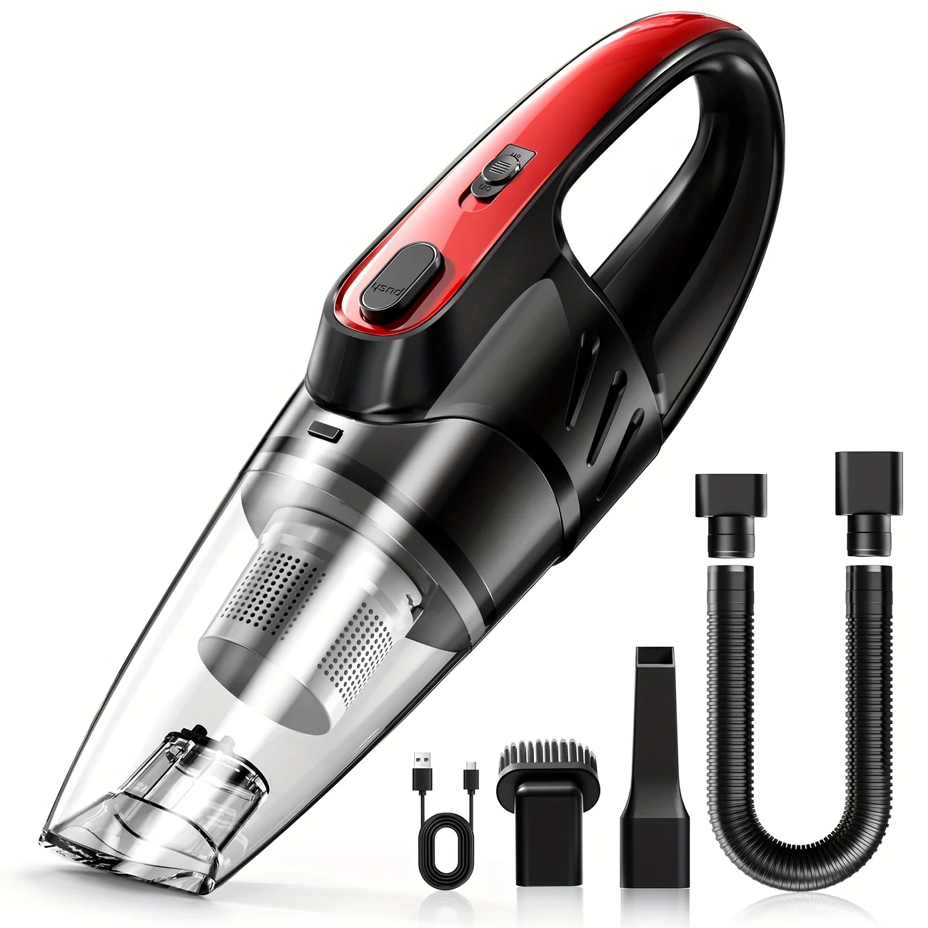 6000pa handheld car vacuum with 2000mah battery and 5 attachments