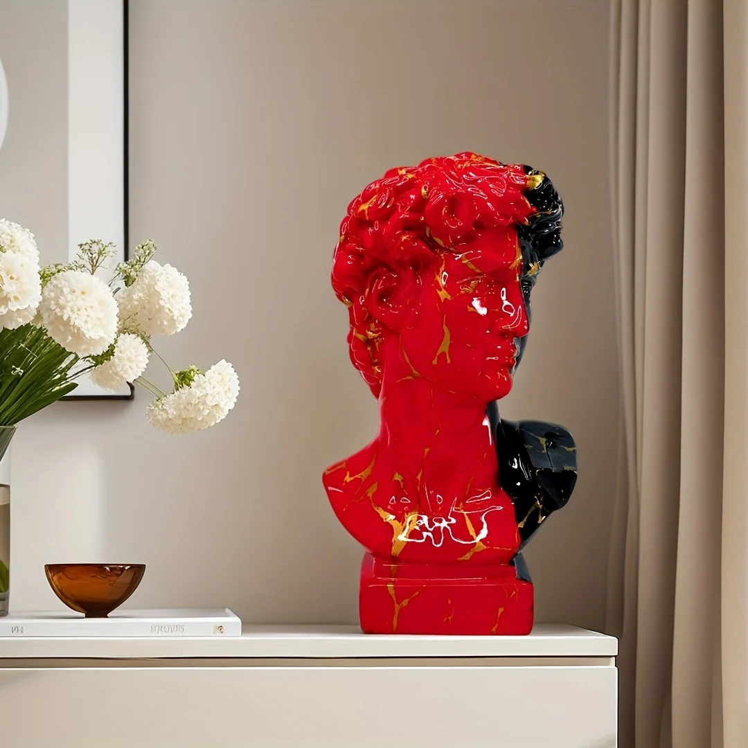Modern art David sculpture in black and red resin for home and office decor