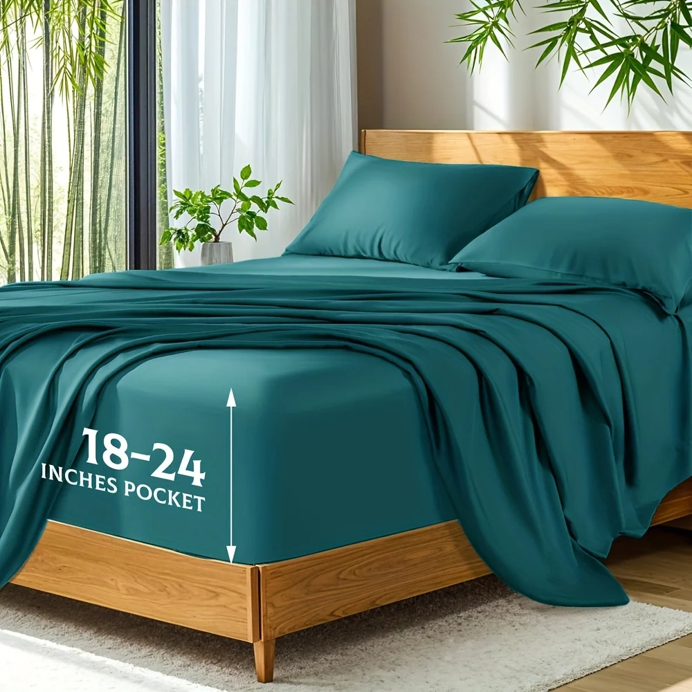 Queen Size Bamboo Bed Sheets with Deep Pockets, All-Season Cooling