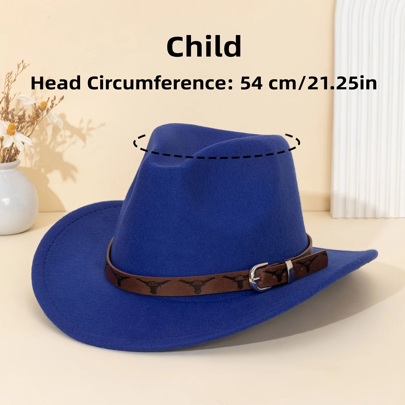 Brown felt cowboy hat with wide brim and leather band