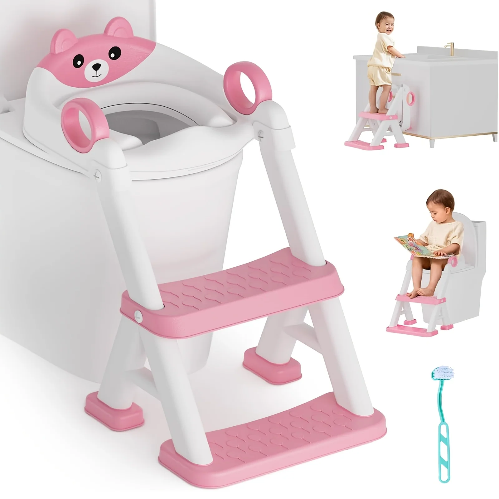 Toddler Potty Training Seat with Non-Slip Step Stool and Cleaning Brush