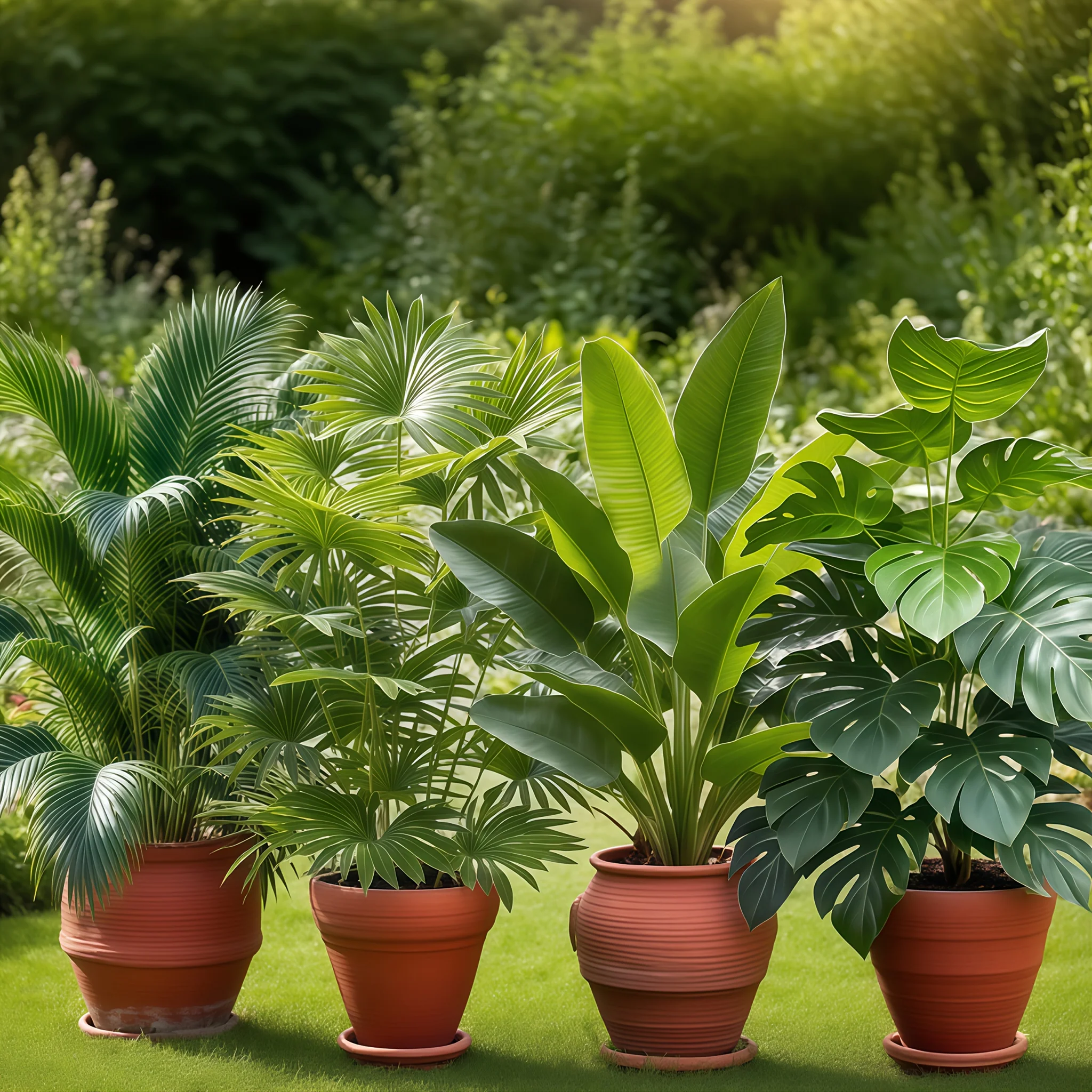 Set of 4 large artificial tropical plants with 48 leaves for indoor and outdoor