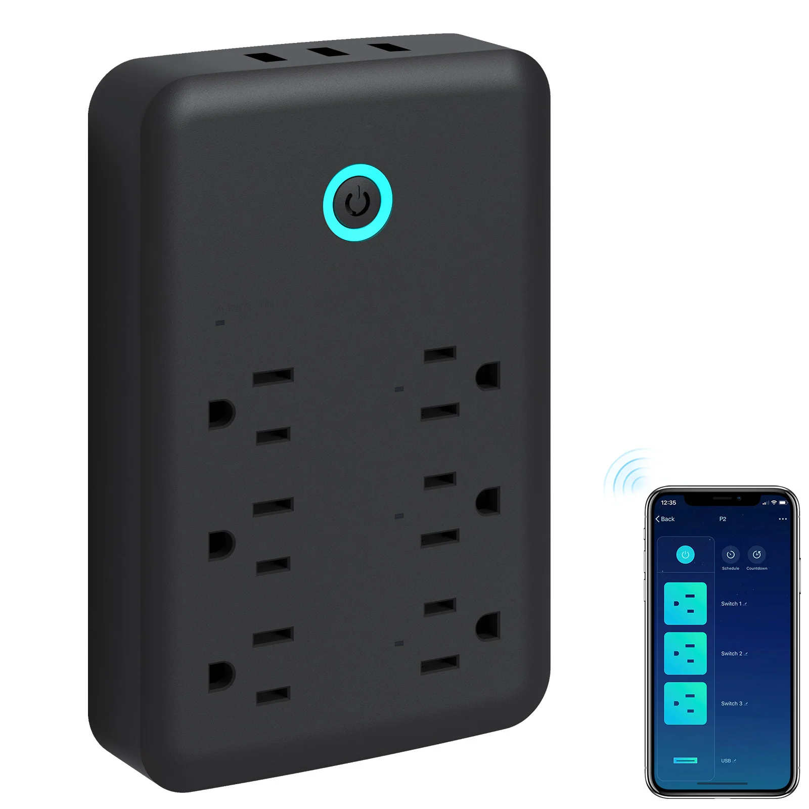 Smart Wi‑Fi Power Strip with 3 Individually Controlled Outlets and 3 USB Ports – 15A/1800W, US Standard