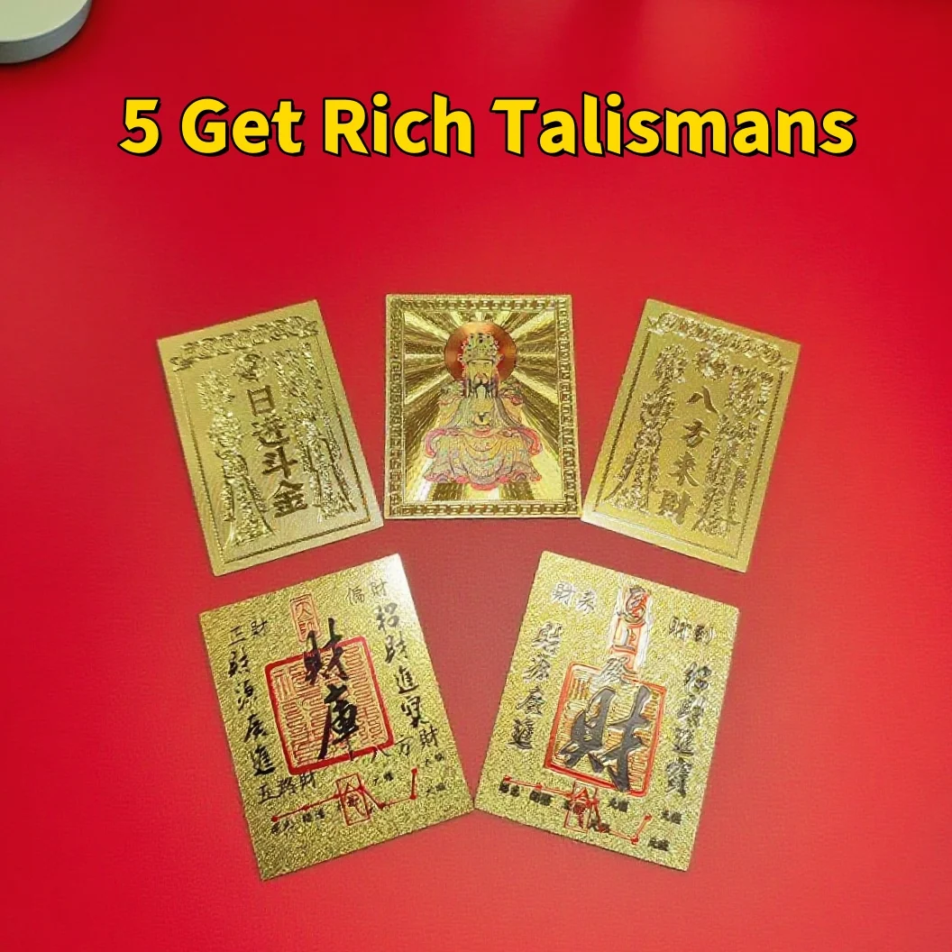 Feng Shui Amulet Set – 5 Decorative Phone Back Charms for Wealth, Academic Success and Wellness
