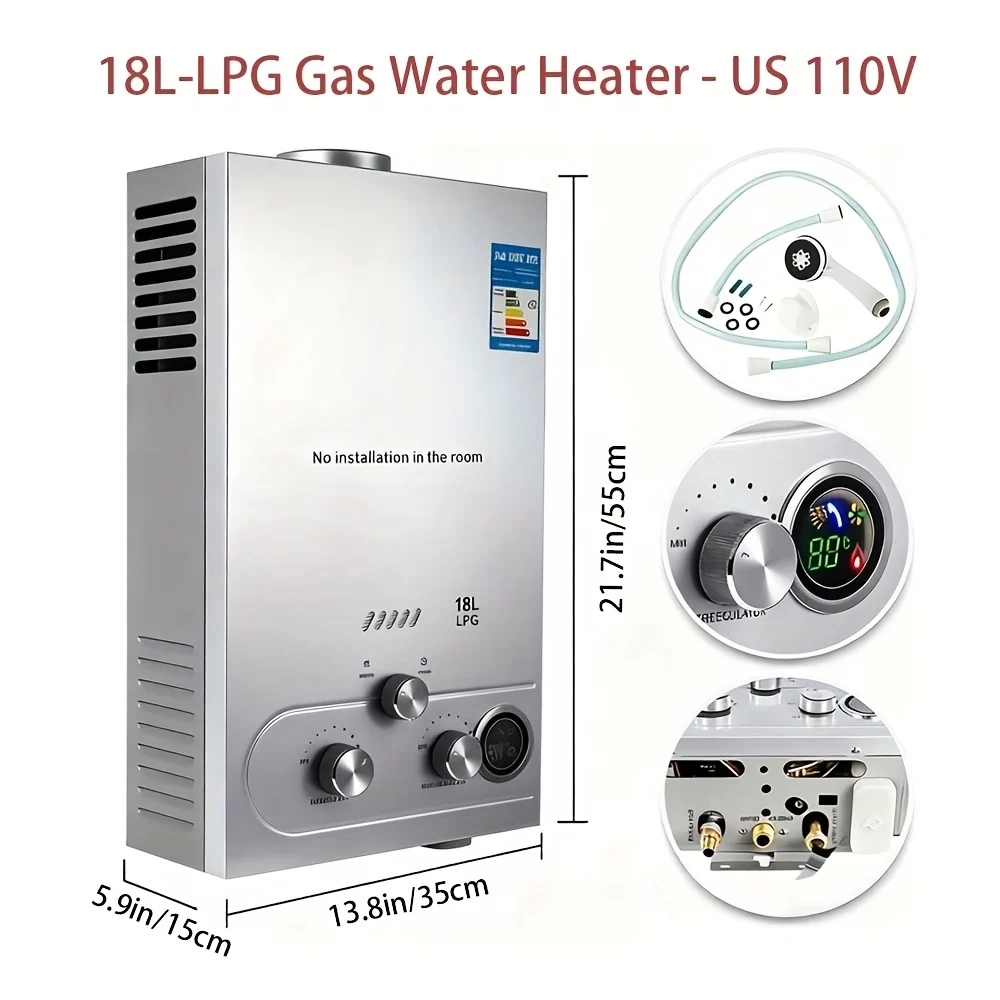 18L Tankless Propane Water Heater for Instant Hot Water Supply