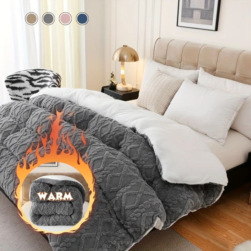 Extra thick taffeta comforter with soft plush sherpa finish
