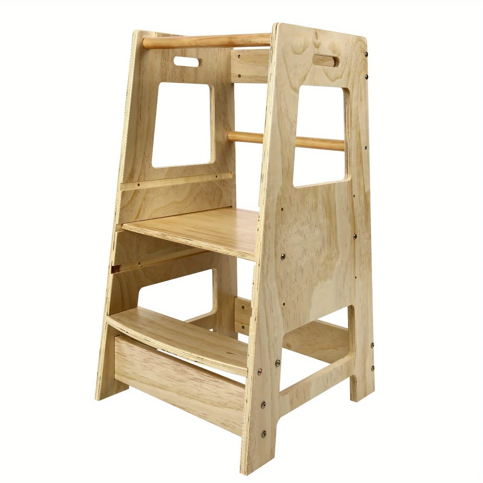 Safety tower stool for toddlers with fold-out learning platform