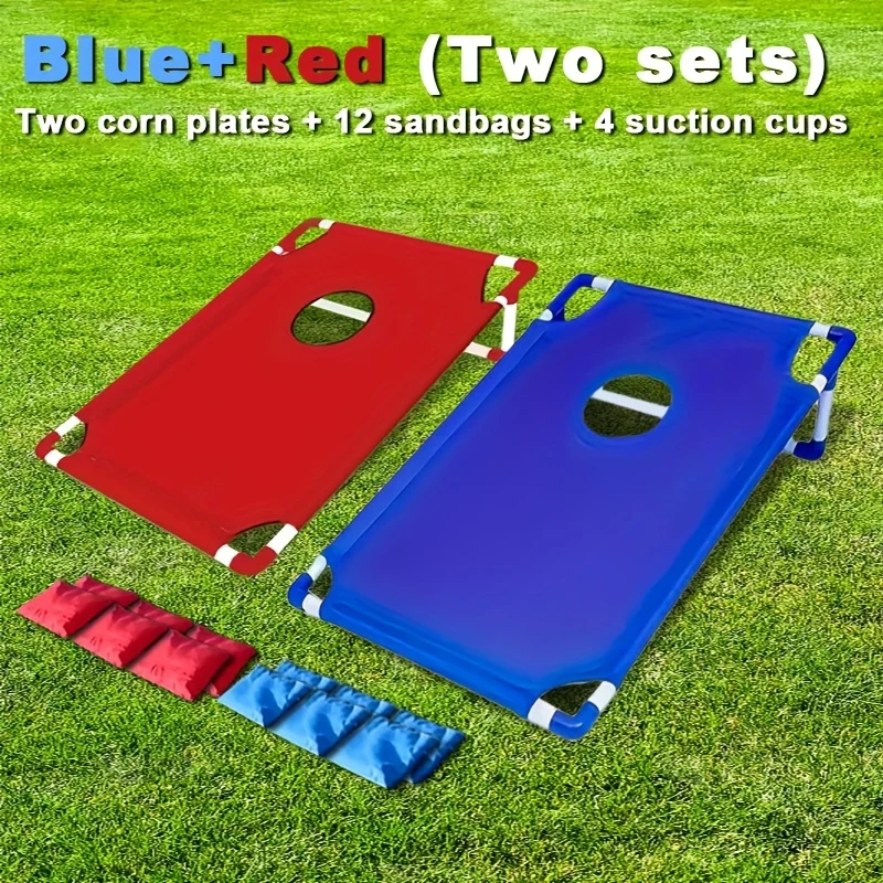 Complete cornhole game set with red and blue boards and bean bags