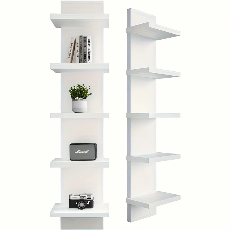 5-tier white floating wall shelf with smooth shelves