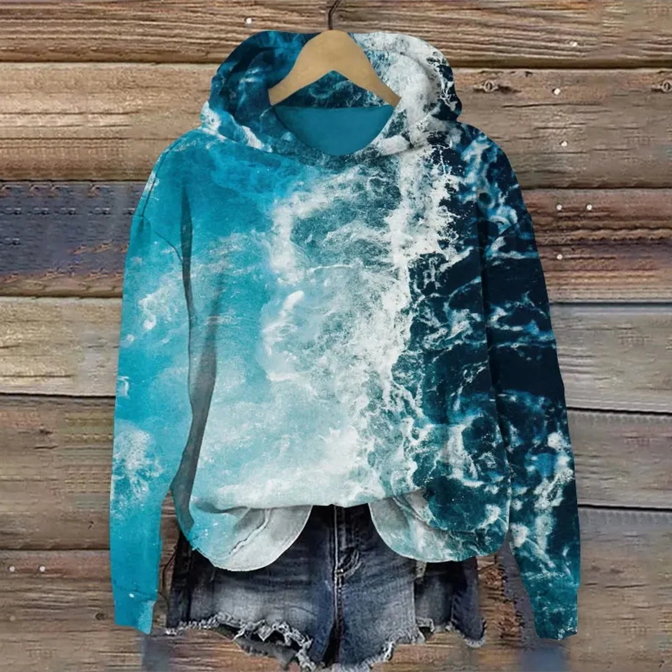 Women's Ombre Wave Design Hoodie