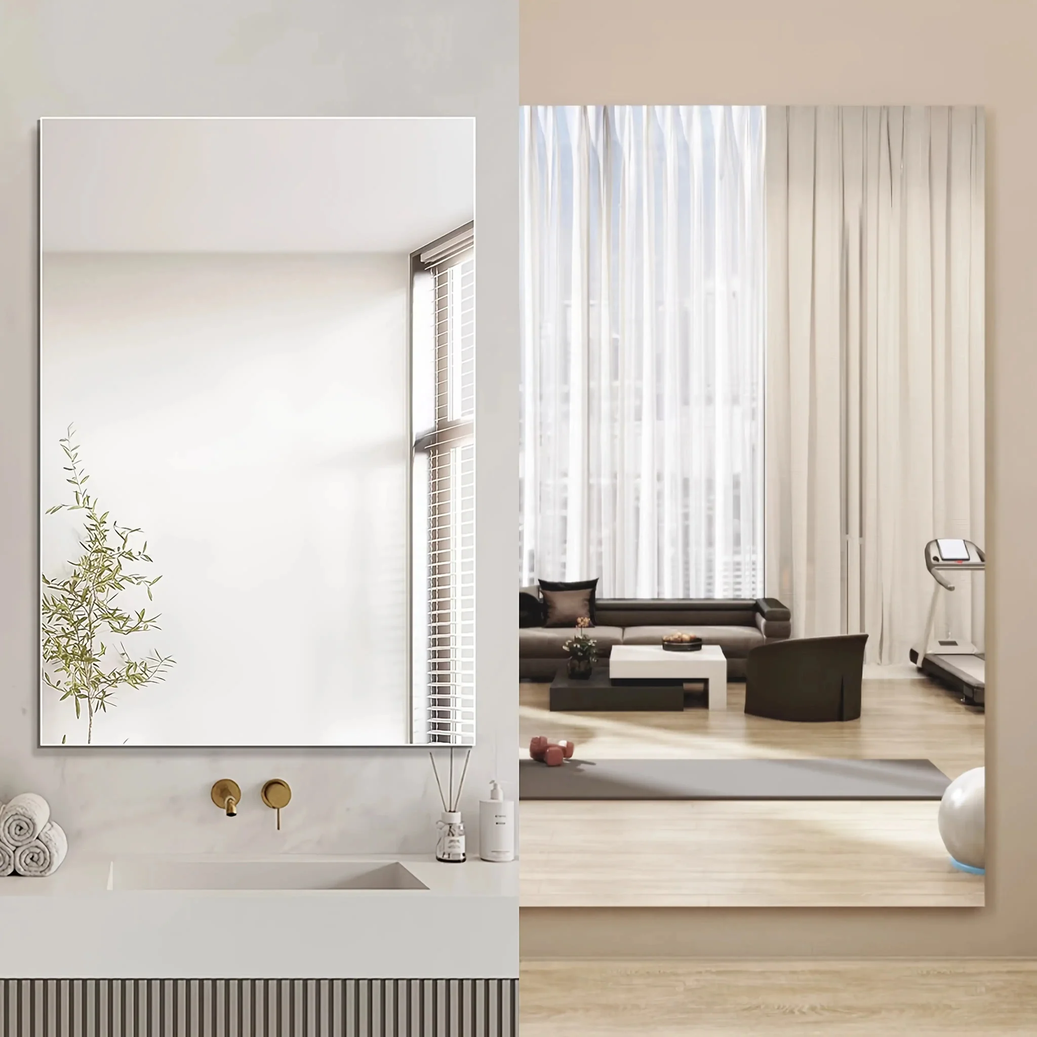 Large Acrylic Frameless Wall Mirror, 15.75 x 31.5 Inches