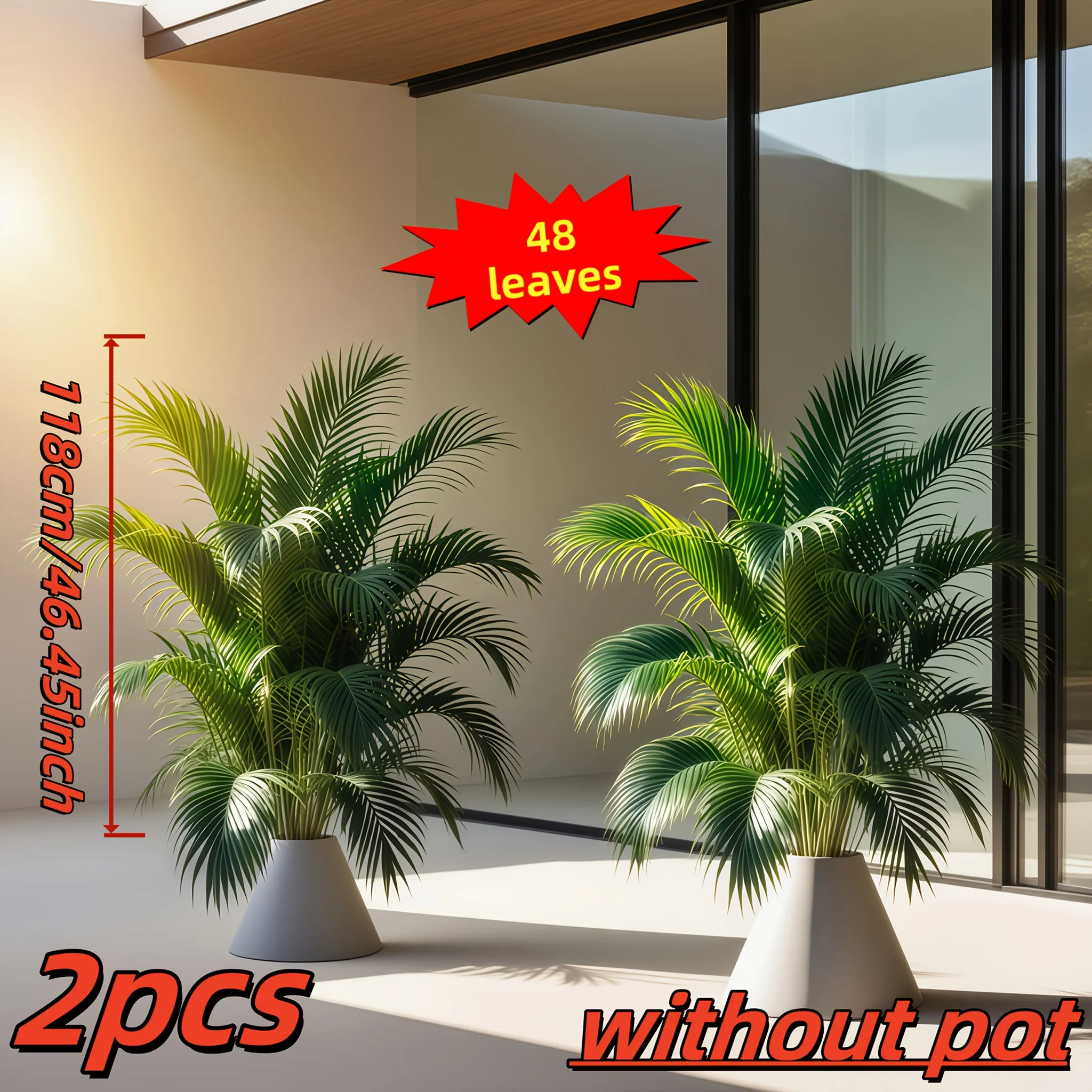 Pair of large realistic artificial palm trees for indoor or outdoor decor