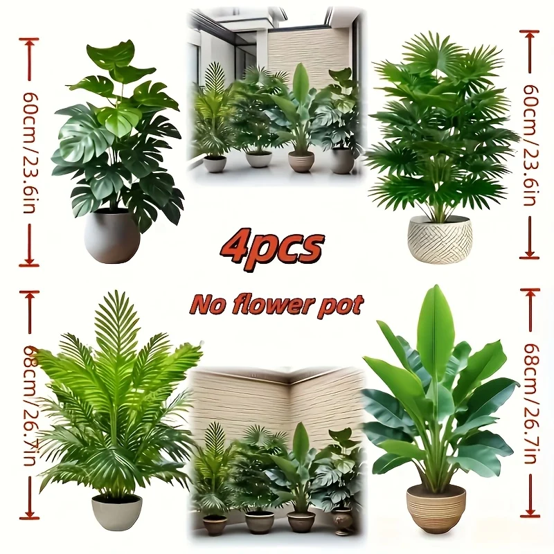 Set of 4 Large Artificial Palm Trees with Lifelike Leaves