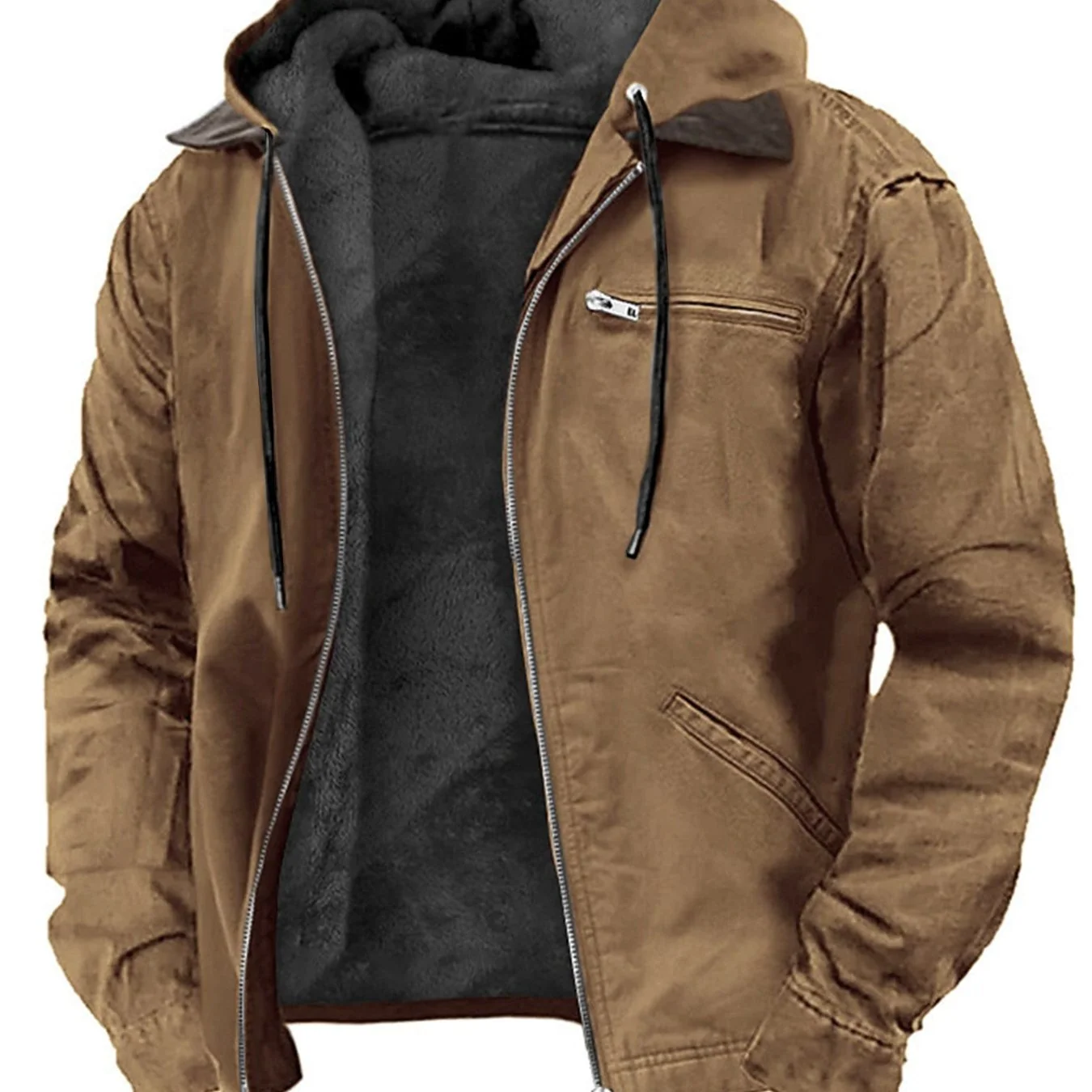 Men's vintage hoodie jacket with front pockets and lined interior