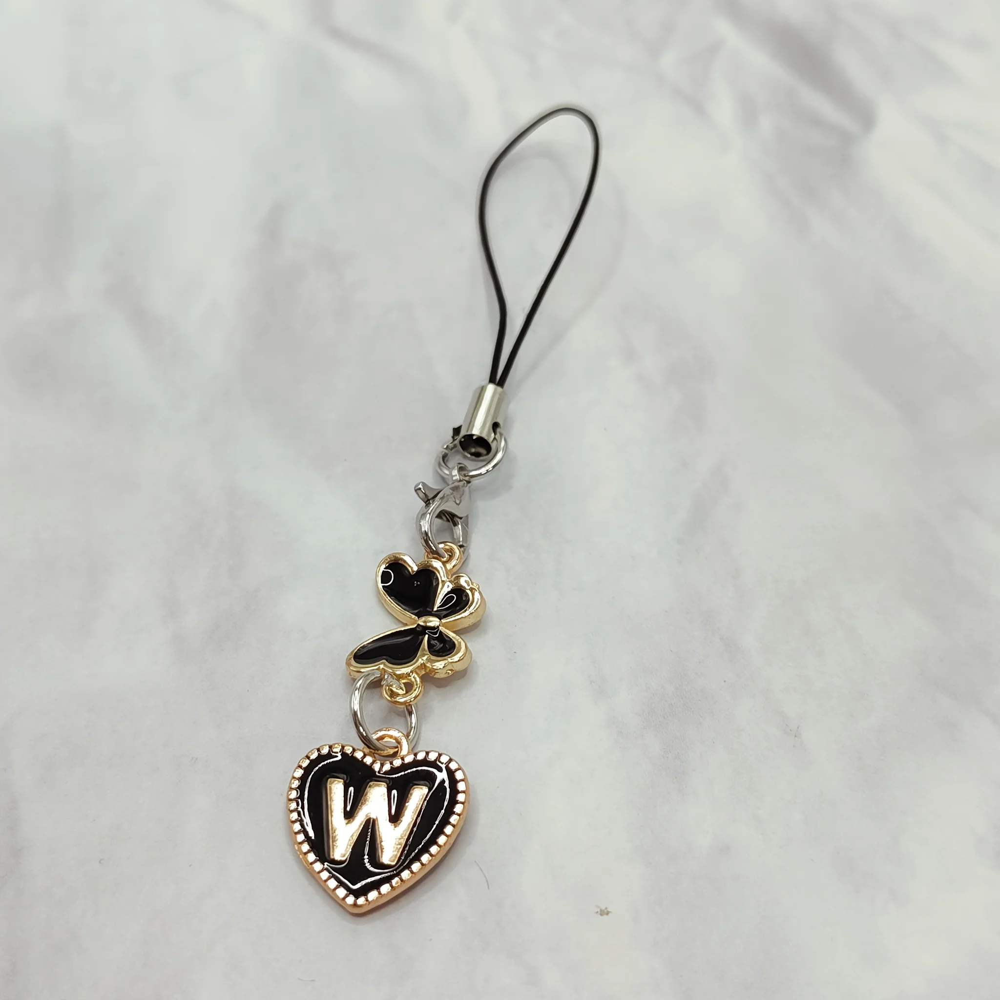 Black Letter A‑Z and Butterfly Phone Charm – Durable Aluminum Alloy