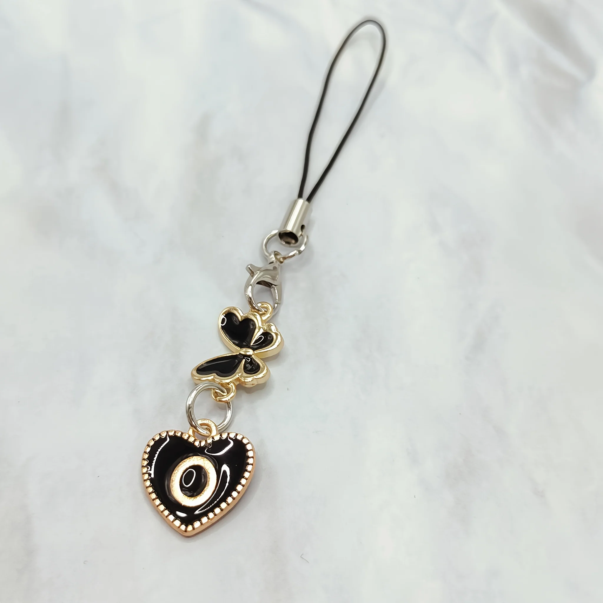 Black Letter A‑Z and Butterfly Phone Charm – Durable Aluminum Alloy