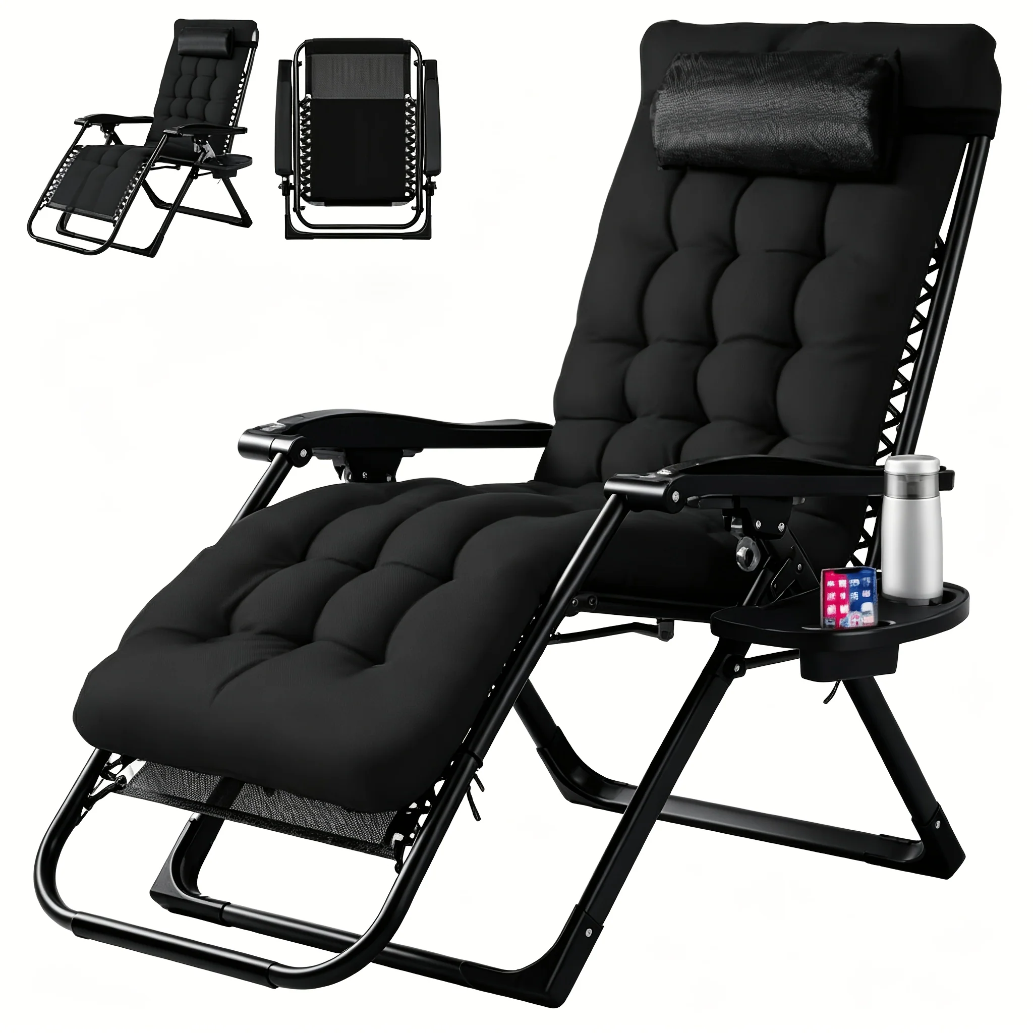 Foldable Patio Chair with Cup Holder and Removable Cushion