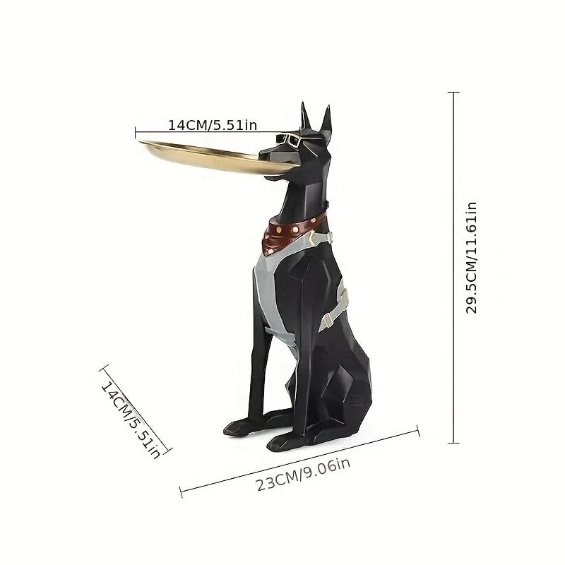 Doberman dog figurine tray with storage for keys, jewelry and coins