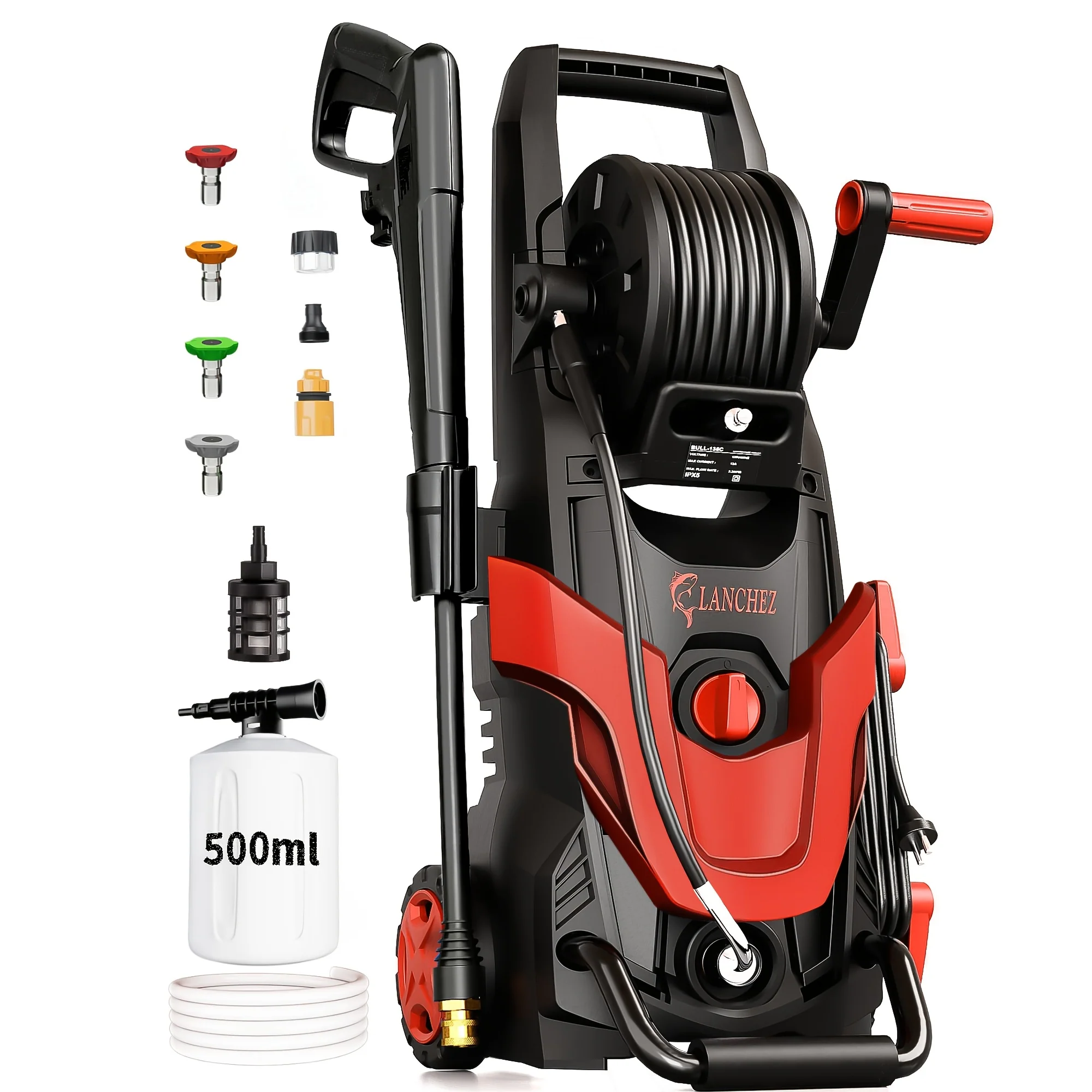 4800 PSI electric high-pressure washer with foam cannon and 35 ft hose