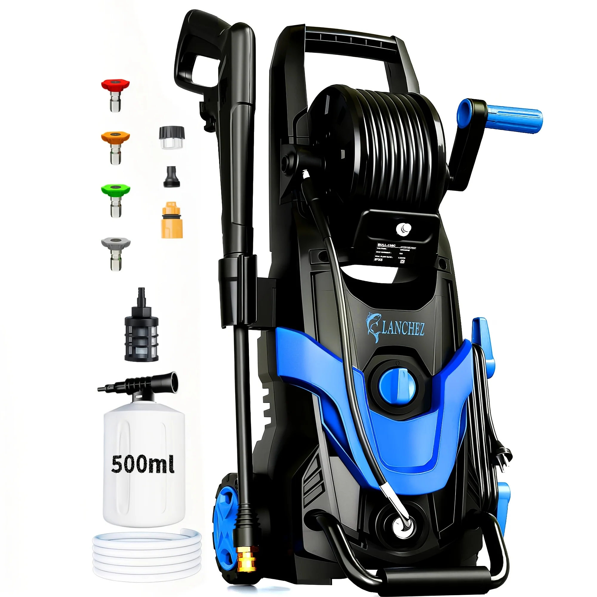 4800 PSI electric high-pressure washer with foam cannon and 35 ft hose