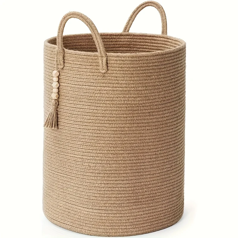 Braided Rope Storage Bin - Spacious Organizer with Reinforced Handle