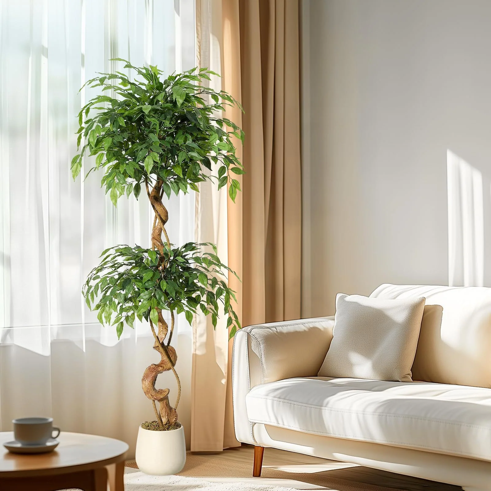 5 ft tall artificial olive tree with black planter for indoor outdoor use