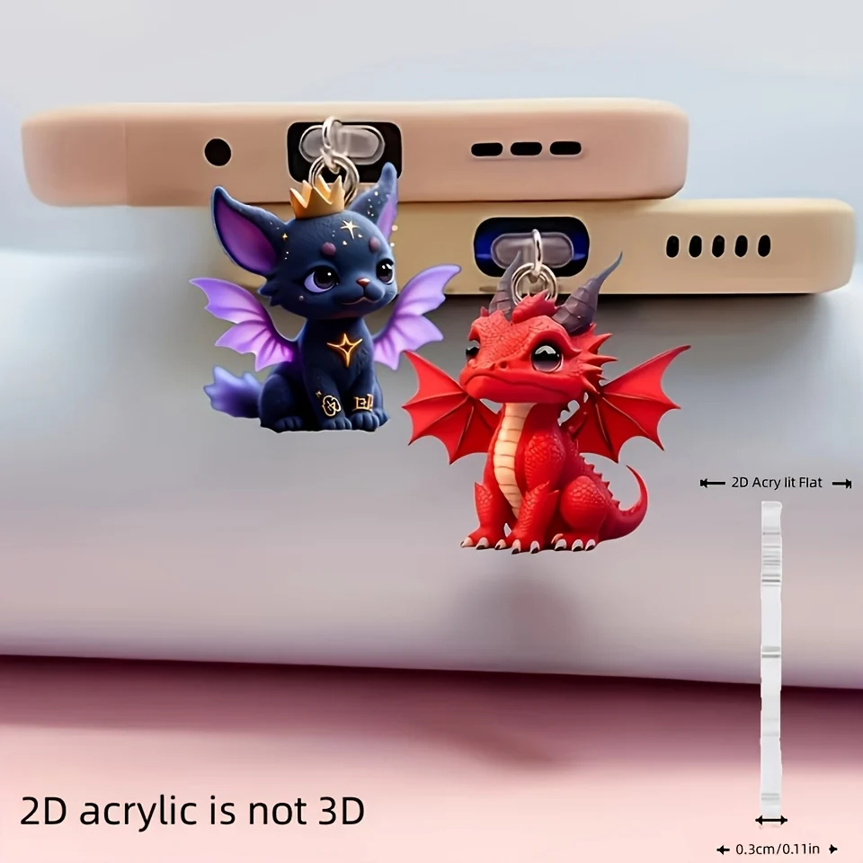 2‑Piece 2D Flat Acrylic Phone Dust Cover Set with Fire Dragon Design – Universal Fit for iPhone, Type‑C and Android Devices