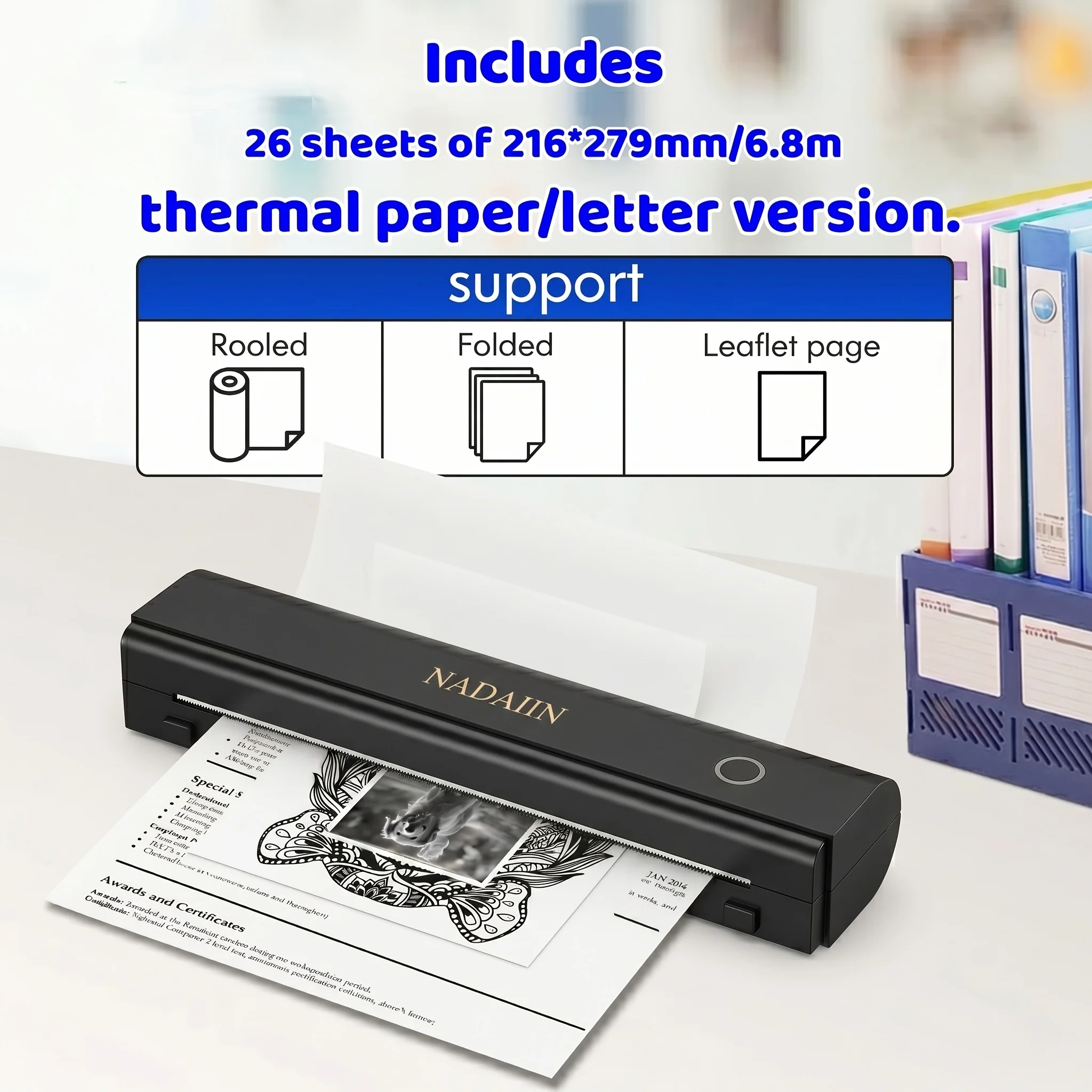 Wireless A4 Portable Thermal Printer with Inkless Printing