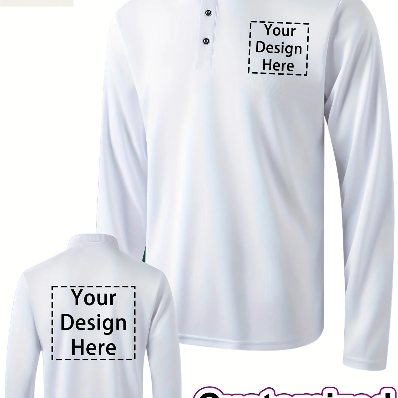 Men's Long Sleeve Knit Polo Shirt, Solid Color, Customizable
