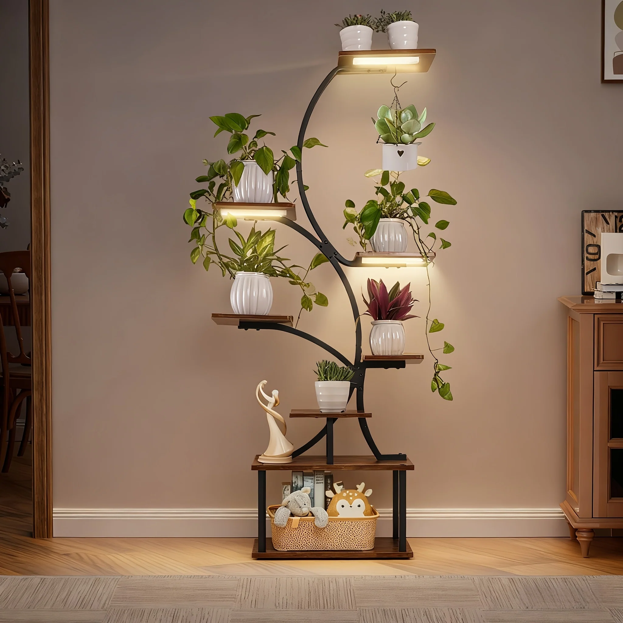 8-Tier Corner Plant Stand with LED Grow Lights for Indoor Houseplants