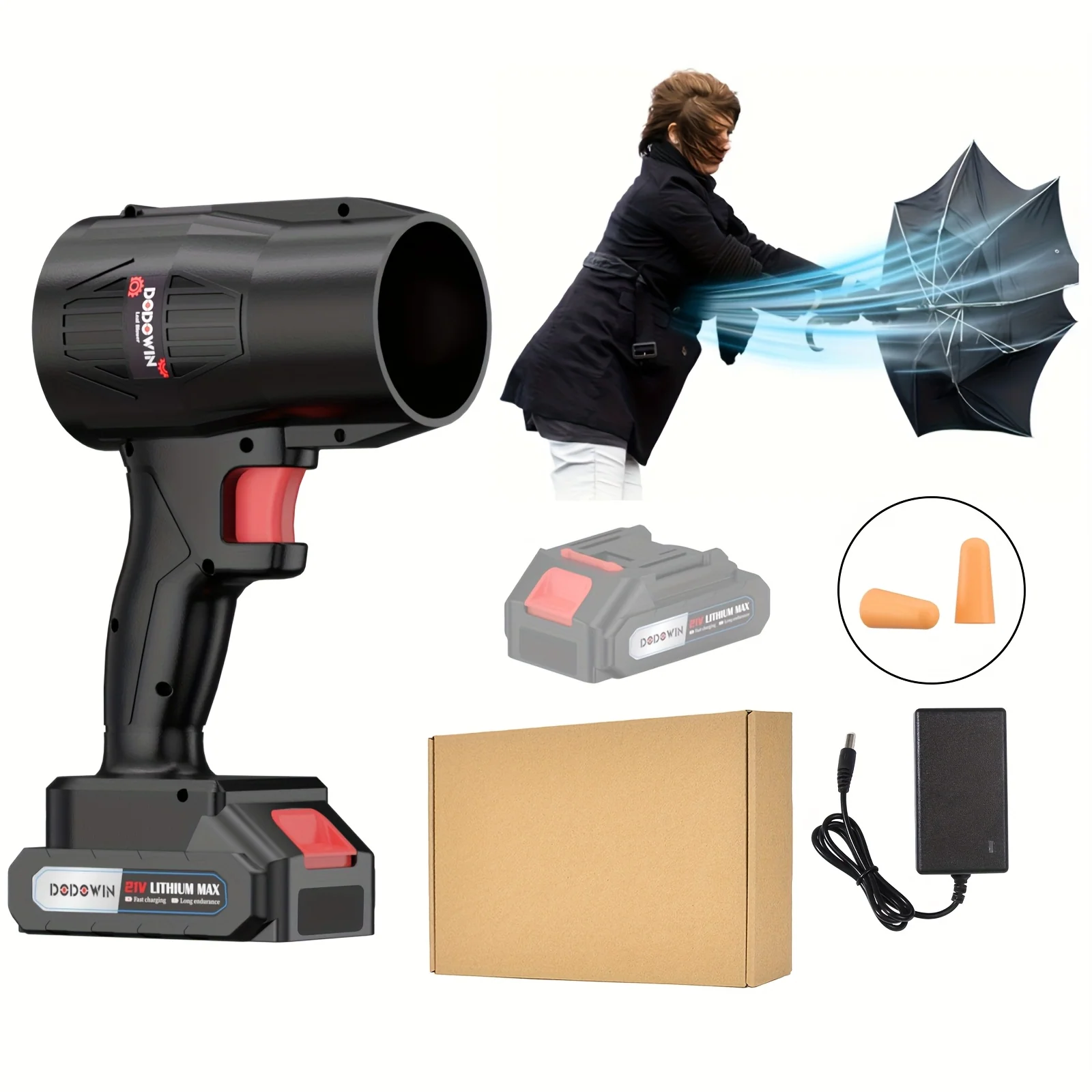 Cordless electric leaf blower with 21V battery for outdoor cleaning