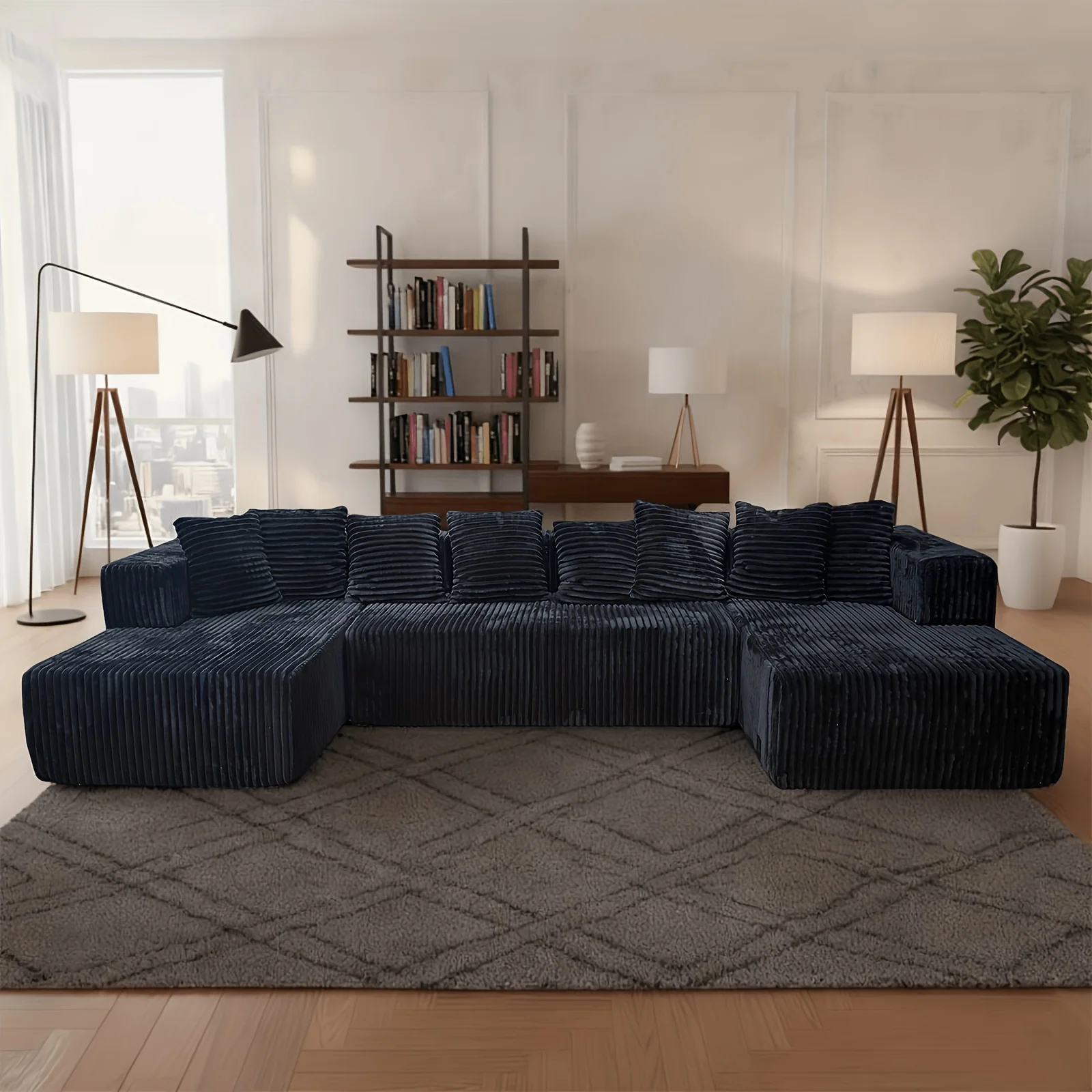 132-inch U-shaped modular corduroy sofa bed with sleeper function