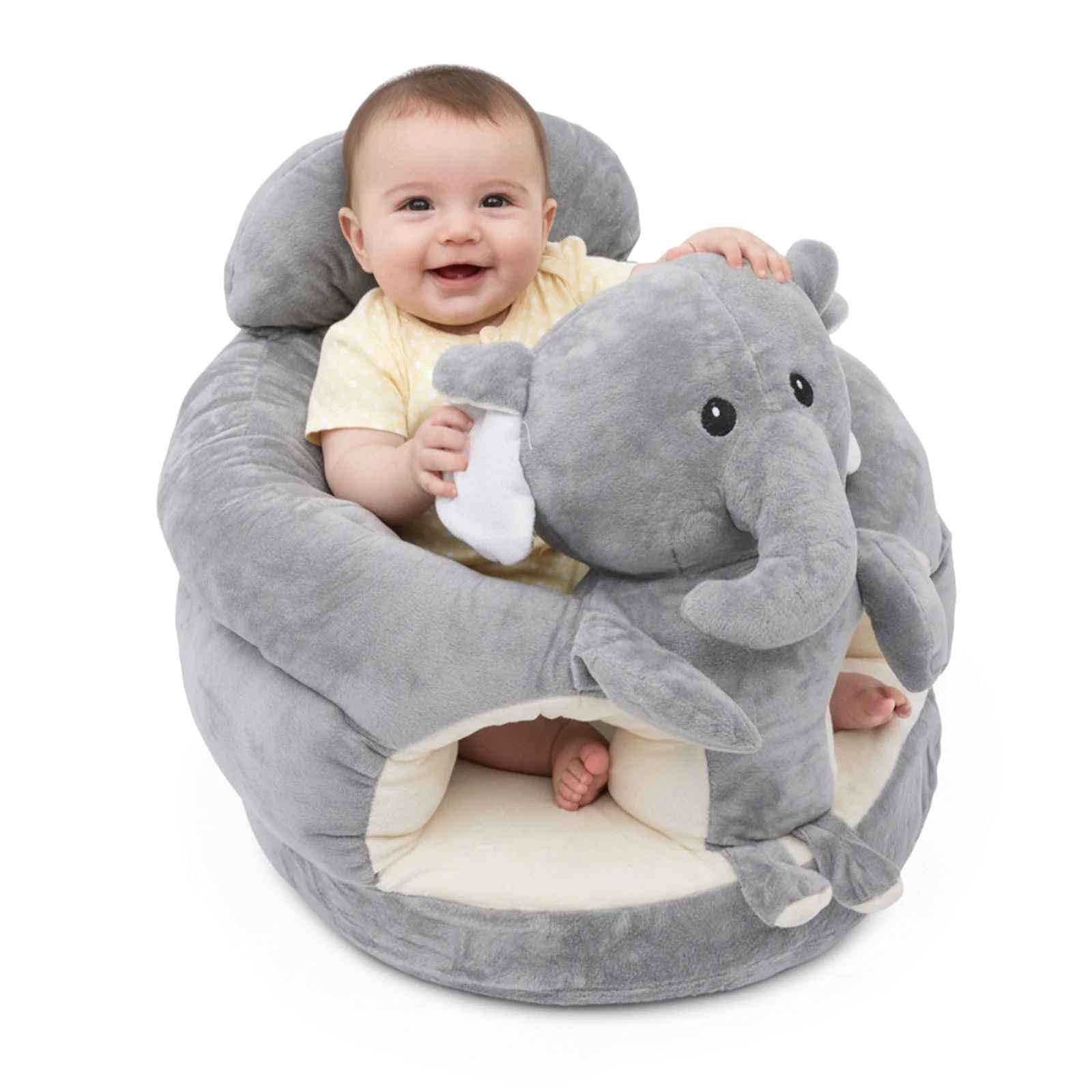 Plush elephant baby support seat with tummy time lounger