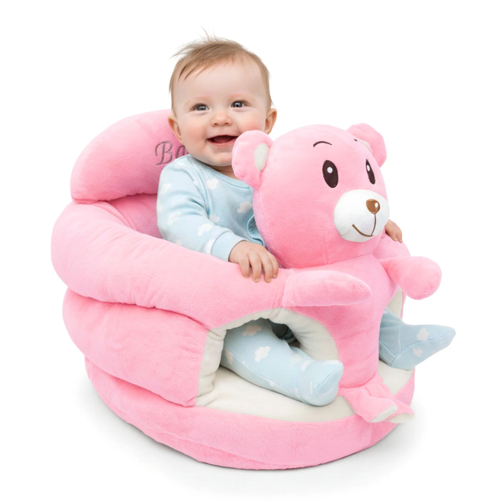 Plush elephant baby support seat with tummy time lounger