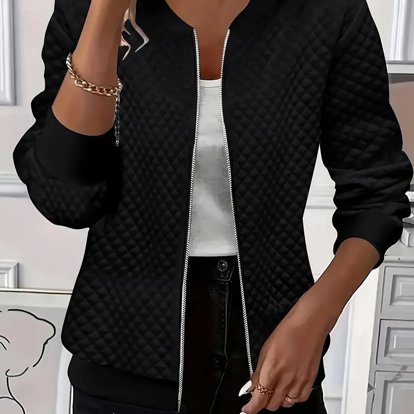 Plus Size Women's Long Sleeve Zip-Up Sweatshirt Jacket