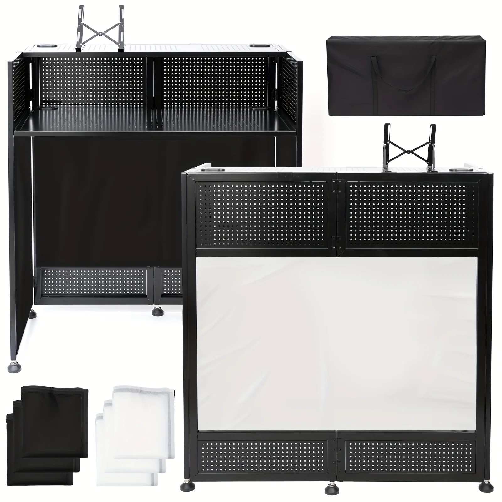 Portable DJ Booth with Heavy‑Duty Metal Frame – Extra Large 20×40×45 Inch Stage, Dual DJ Tables, Laptop Holder, Cable Management and Carry Bag