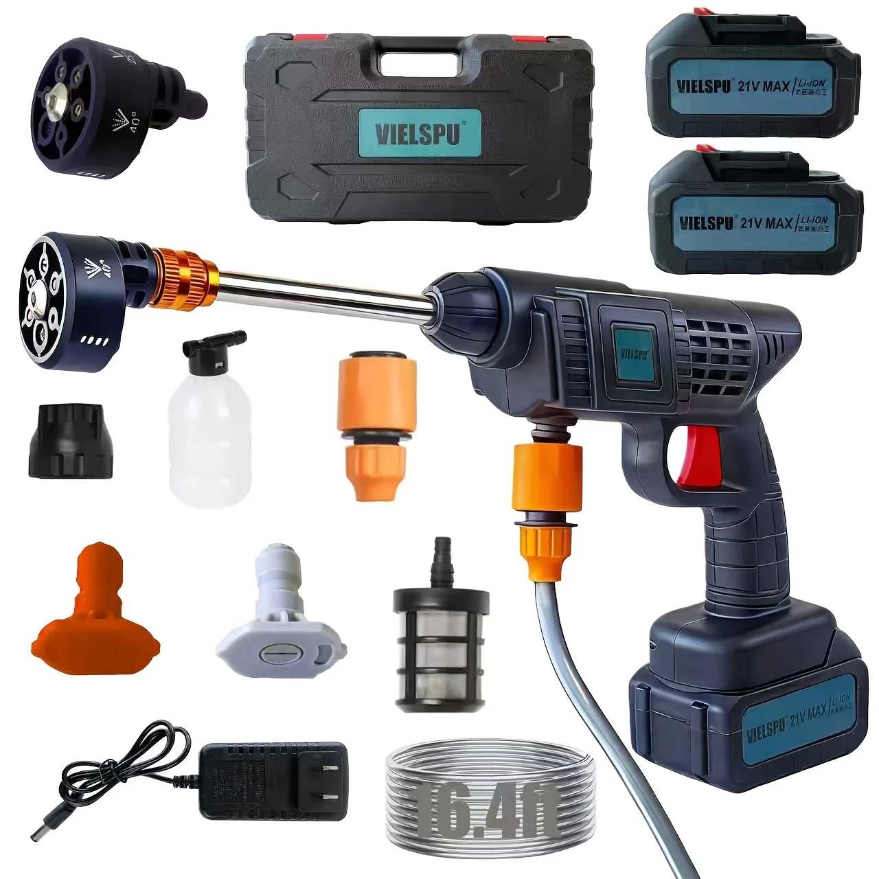 Cordless pressure washer set with dual batteries and three spray modes