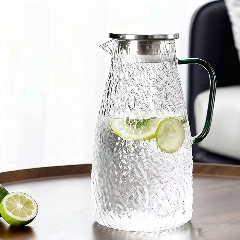 71.71 oz (2 L) Borosilicate Glass Water Jug with Lid, Filter and Wide Yellow Handle