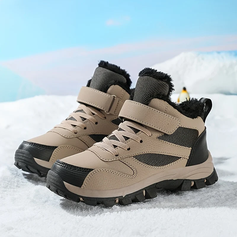 Kids Fleece‑Lined Hiking Shoes – Warm Non‑Slip TPR Sole Outdoor Footwear