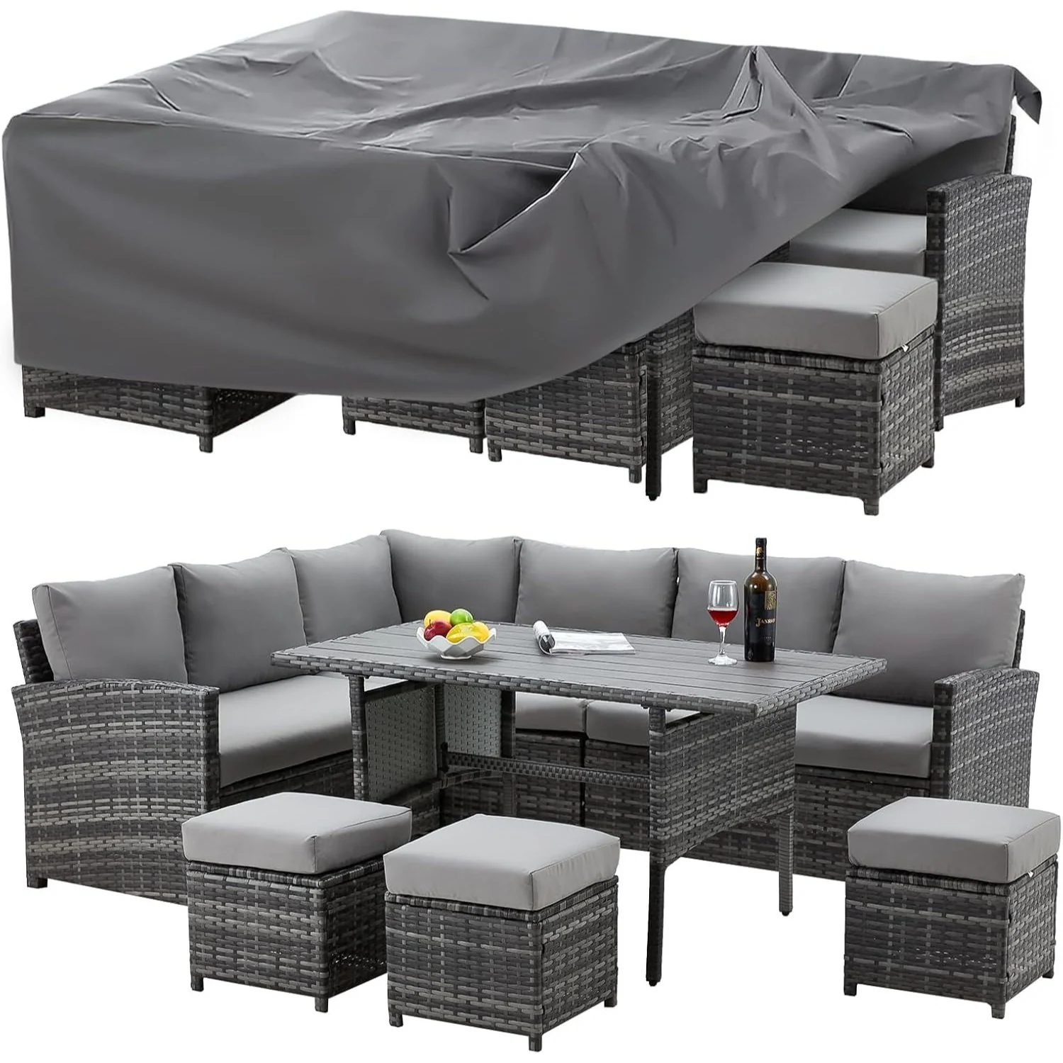 Large waterproof patio furniture set cover for rectangular table and chairs