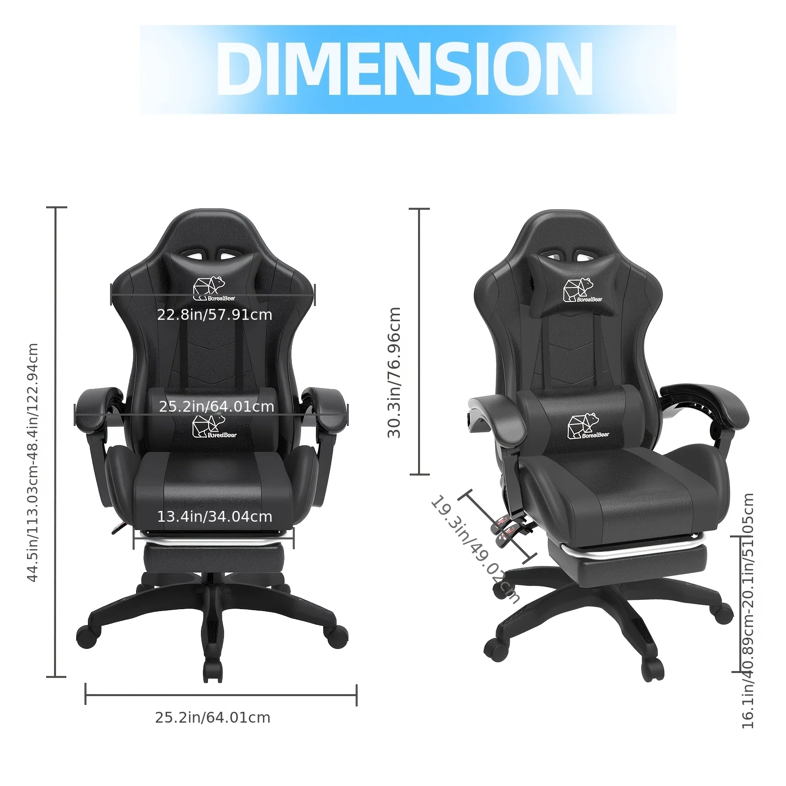 Ergonomic Gaming Chair with Lumbar Support, Fixed Armrests and High‑Quality Padding – Optional Footrest