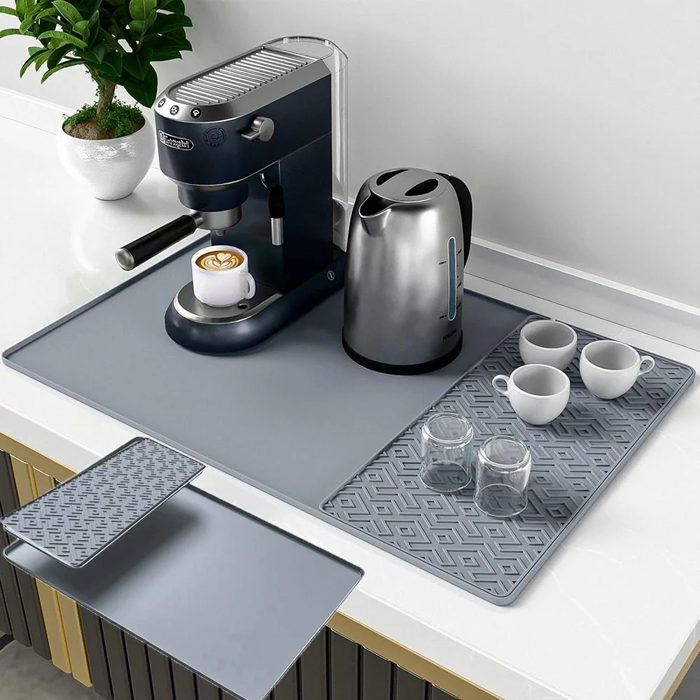 Silicone Coffee Mat 24 × 16 in – Non‑Slip Bar Mat with Detachable Drying Layer for Espresso Machines, Countertops and Dish Racks