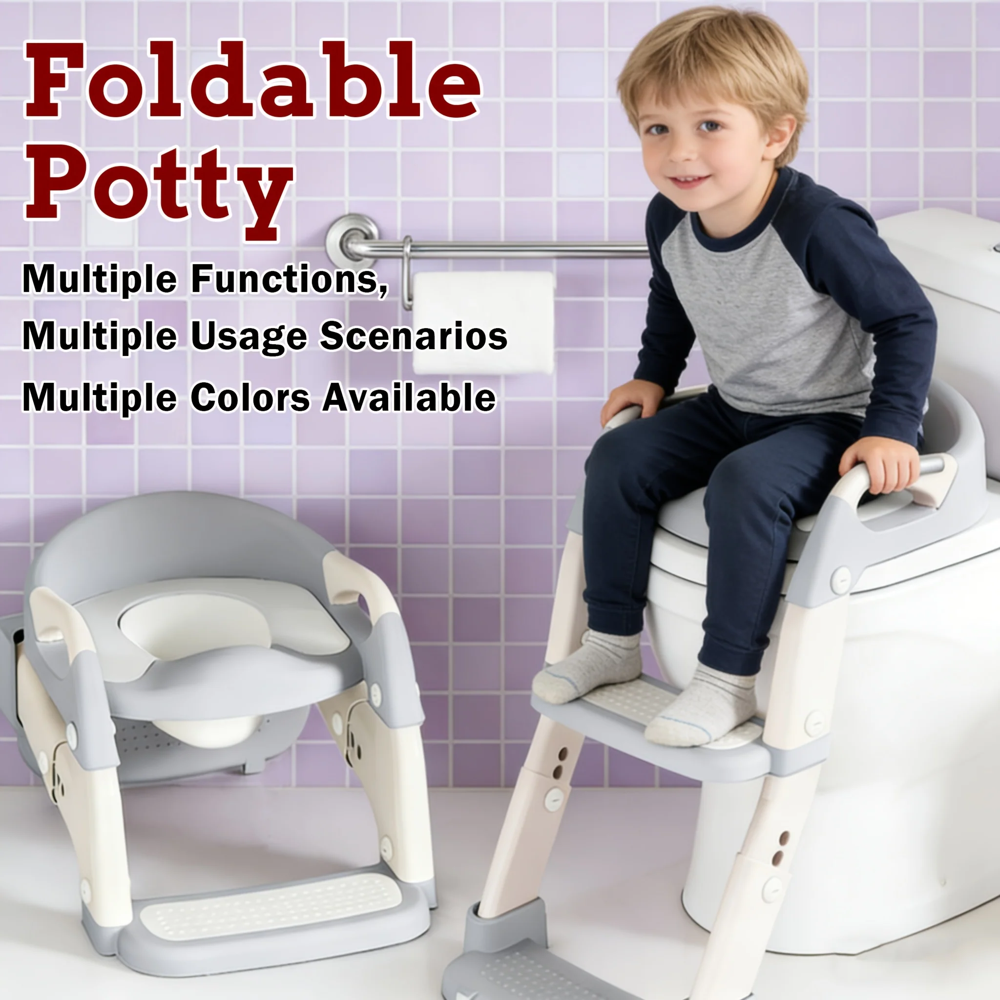 Folding toilet seat ring frame for children with ladder-style design