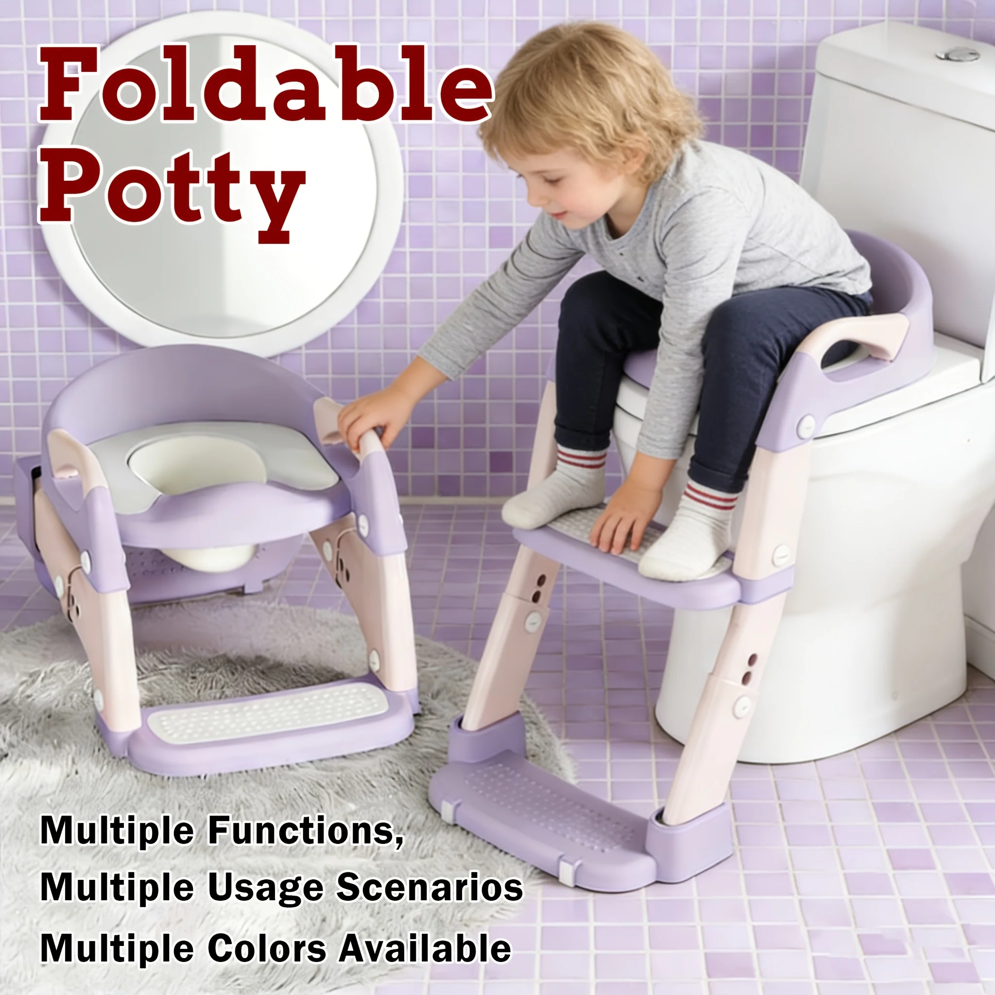 Folding toilet seat ring frame for children with ladder-style design